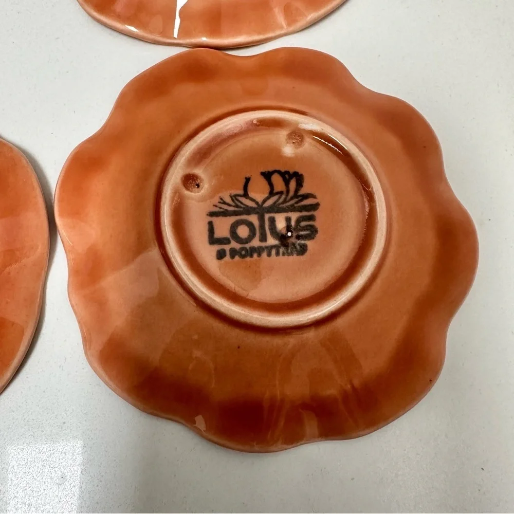 Vtg Peach Apricot Lotus by Metlox PoppyTrail Set Of 6 Espresso Cups W/Saucer EUC